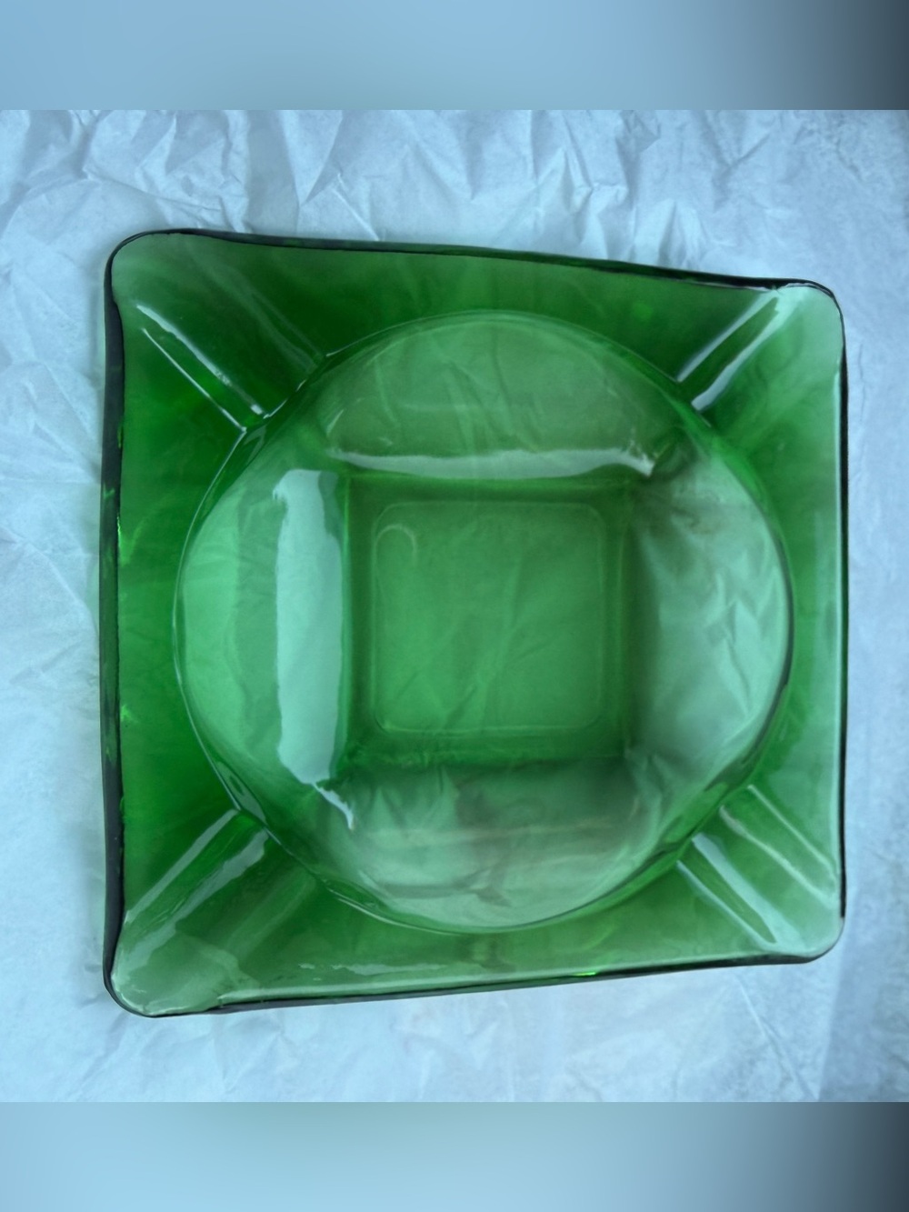 Vintage 70’s Anchor Hocking Emerald Green Square Glass Ashtray